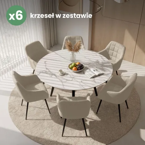 Szczegółowe zdjęcie nr 10 produktu 6x Krzesło tapicerowane z przeszyciami kwadratowymi Beżowe LUXANO Czarne nogi tkanina Lumos