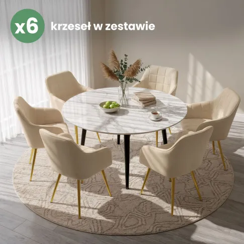 Szczegółowe zdjęcie nr 10 produktu 6x Krzesło tapicerowane z przeszyciami kwadratowymi Beżowe LUXANO Złote nogi