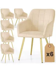 Zestaw 6 beżowych welurowych krzeseł pikowanych - Cormelis 5X w sklepie Edinos.pl