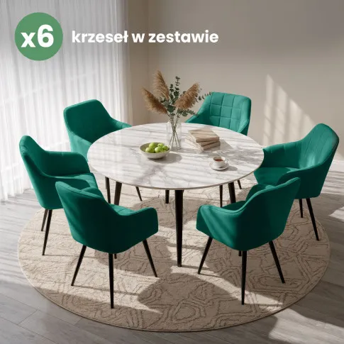 Szczegółowe zdjęcie nr 10 produktu 6x Krzesło tapicerowane z przeszyciami kwadratowymi Butelkowa Zieleń LUXANO Czarne nogi