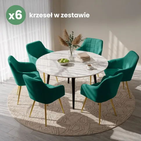 Szczegółowe zdjęcie nr 10 produktu 6x Krzesło tapicerowane z przeszyciami kwadratowymi Butelkowa Zieleń LUXANO Złote nogi