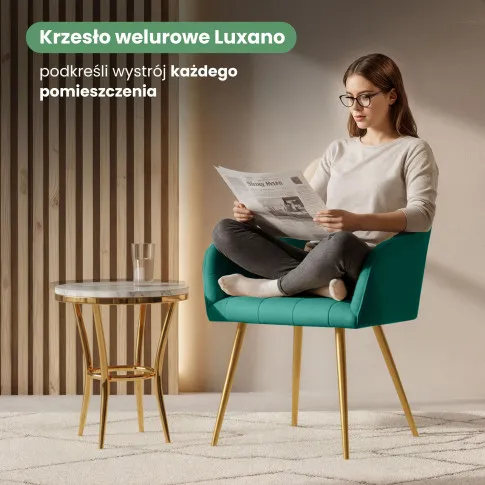 Szczegółowe zdjęcie nr 8 produktu 6x Krzesło tapicerowane z przeszyciami kwadratowymi Butelkowa Zieleń LUXANO Złote nogi