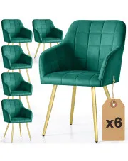 Zestaw 6 zielonych krzeseł tapicerowanych welurem - Cormelis 5X w sklepie Edinos.pl