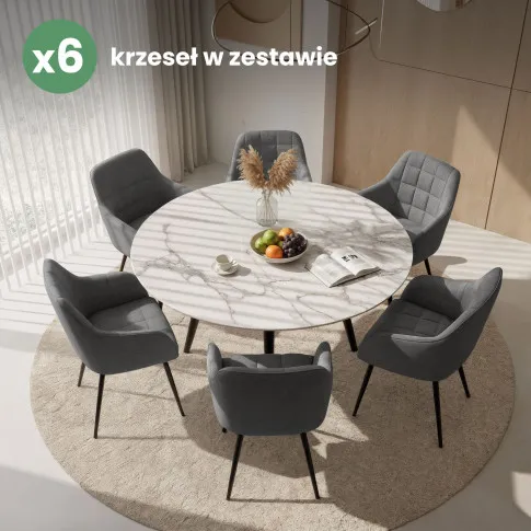 Szczegółowe zdjęcie nr 10 produktu 6x Krzesło tapicerowane z przeszyciami kwadratowymi Ciemny Grafit LUXANO Czarne nogi tkanina Lumos