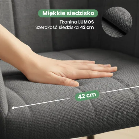 Szczegółowe zdjęcie nr 8 produktu 6x Krzesło tapicerowane z przeszyciami kwadratowymi Ciemny Grafit LUXANO Czarne nogi tkanina Lumos