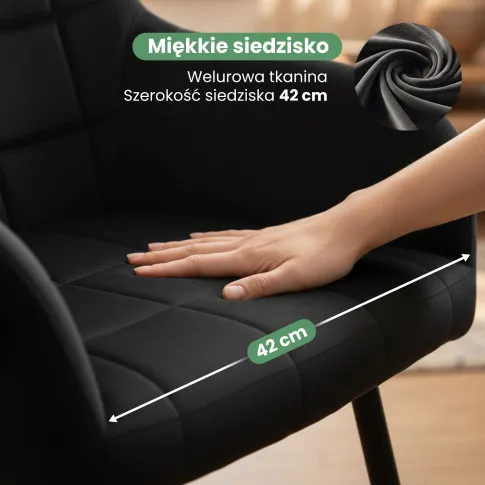 Szczegółowe zdjęcie nr 7 produktu 6x Krzesło tapicerowane z przeszyciami kwadratowymi Czarne LUXANO Czarne nogi