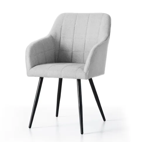 Fotografia 6x Krzesło tapicerowane z przeszyciami kwadratowymi Jasny Szary LUXANO Czarne nogi tkanina Lumos z kategorii Krzesła