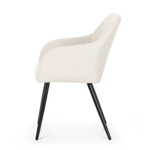 Szczegółowe zdjęcie nr 4 produktu 6x Krzesło tapicerowane z przeszyciami kwadratowymi Kremowe LUXANO Czarne nogi tkanina Lumos