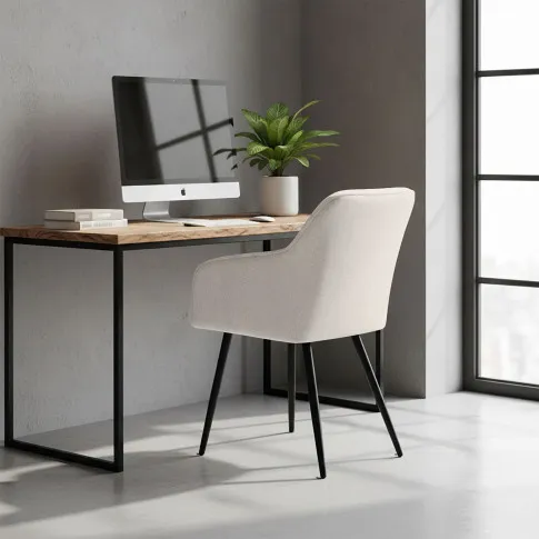 Szczegółowe zdjęcie nr 11 produktu 6x Krzesło tapicerowane z przeszyciami kwadratowymi Kremowe LUXANO Czarne nogi tkanina Lumos