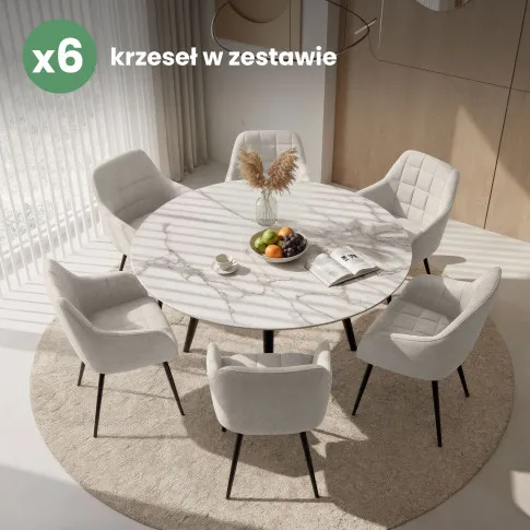 Szczegółowe zdjęcie nr 10 produktu 6x Krzesło tapicerowane z przeszyciami kwadratowymi Kremowe LUXANO Czarne nogi tkanina Lumos