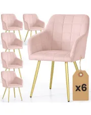 Zestaw 6 różowych krzeseł welurowych w stylu glamour - Cormelis 5X w sklepie Edinos.pl