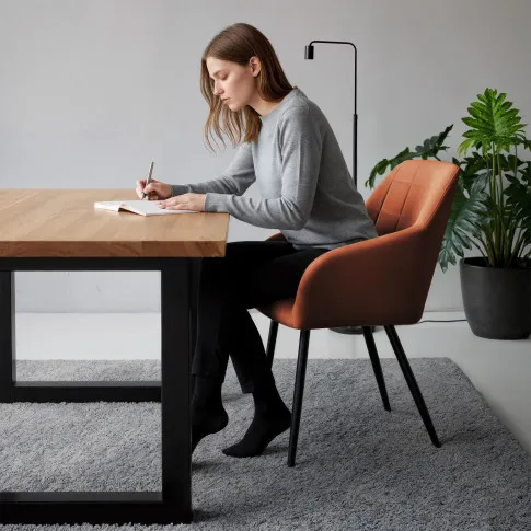 Szczegółowe zdjęcie nr 11 produktu 6x Krzesło tapicerowane z przeszyciami kwadratowymi Miedziane LUXANO Czarne nogi