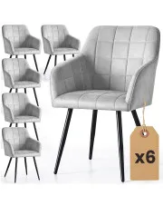 Zestaw 6 szarych welurowych krzeseł pikowanych - Cormelis 4X w sklepie Edinos.pl