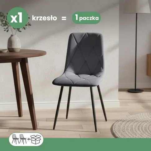 Szczegółowe zdjęcie nr 9 produktu Welurowe krzesło tapicerowane pikowane Ciemny Grafit MILO Czarne nogi