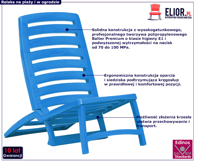 Komplet plażowych krzeseł niebieskich Lido