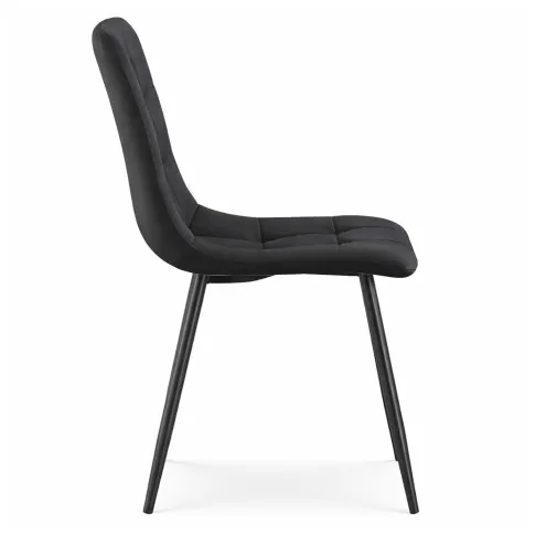 Fotografia Welurowe krzesło tapicerowane pikowane Czarne NERO Czarne nogi z kategorii Krzesła