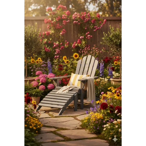 Fotografia Szary drewniany fotel ogrodowy - Marion z kategorii Leżaki ogrodowe