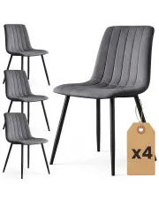 Zestaw 4 grafitowych krzeseł tapicerowanych welurem -Selvaro w sklepie Edinos.pl