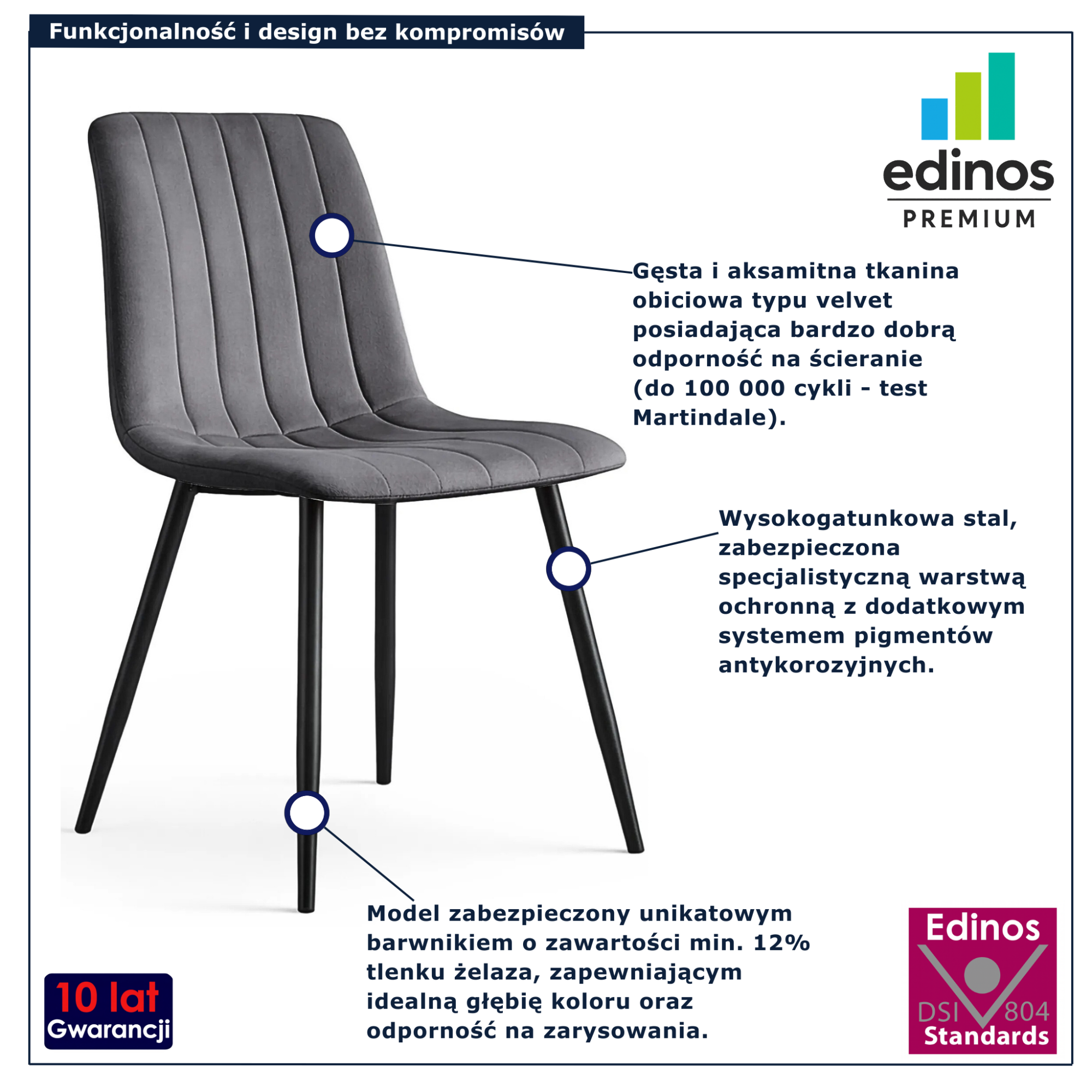 Grafitowe krzesło tapicerowane welurem Selvaro