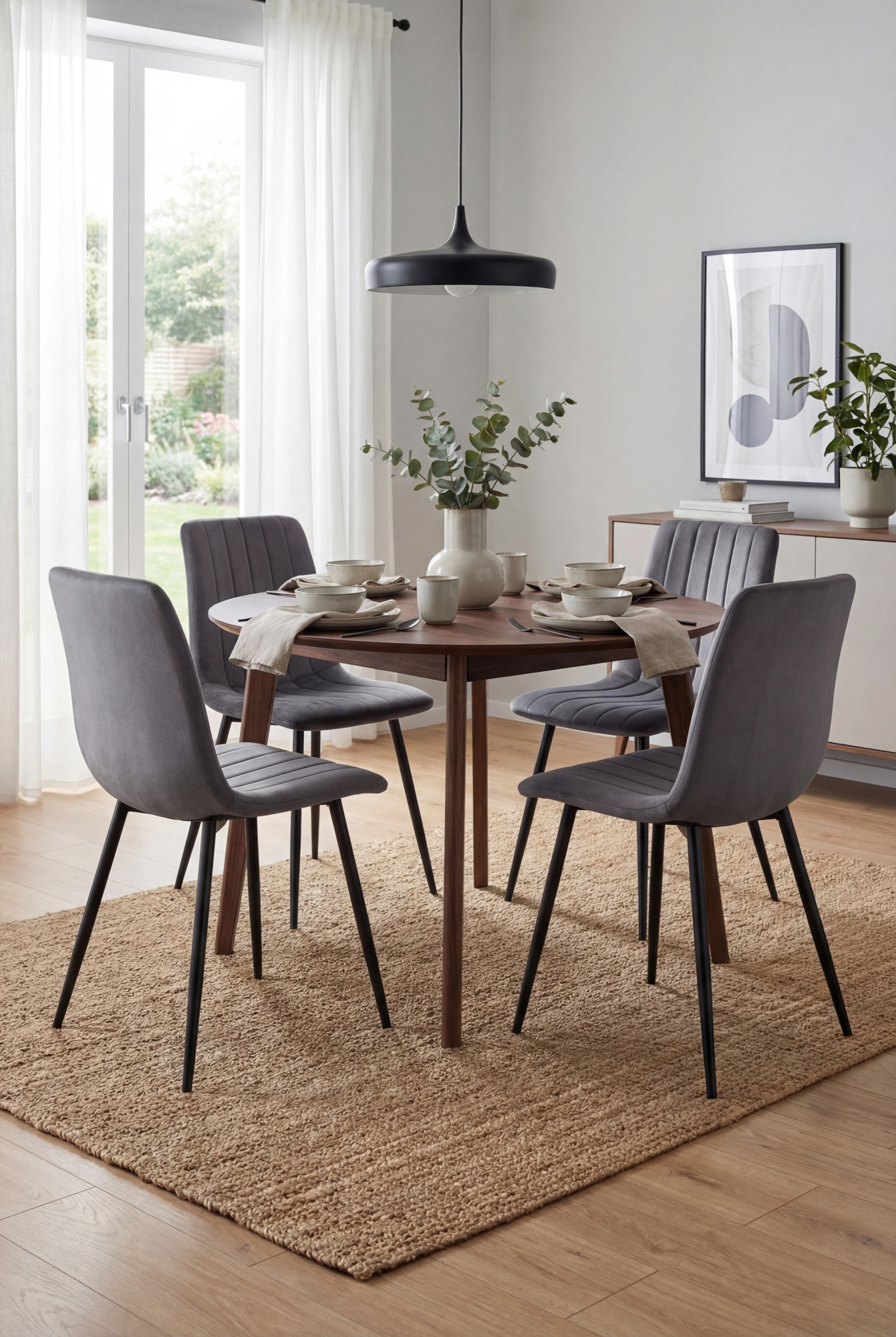 Aranżacja jadalni z grafitowymi krzesłami Selvaro