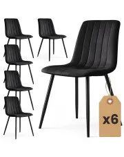 Zestaw 6 czarnych welurowych krzeseł pikowanych - Selvaro w sklepie Edinos.pl
