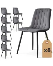 Zestaw 8 grafitowych krzeseł welurowych - Selvaro w sklepie Edinos.pl