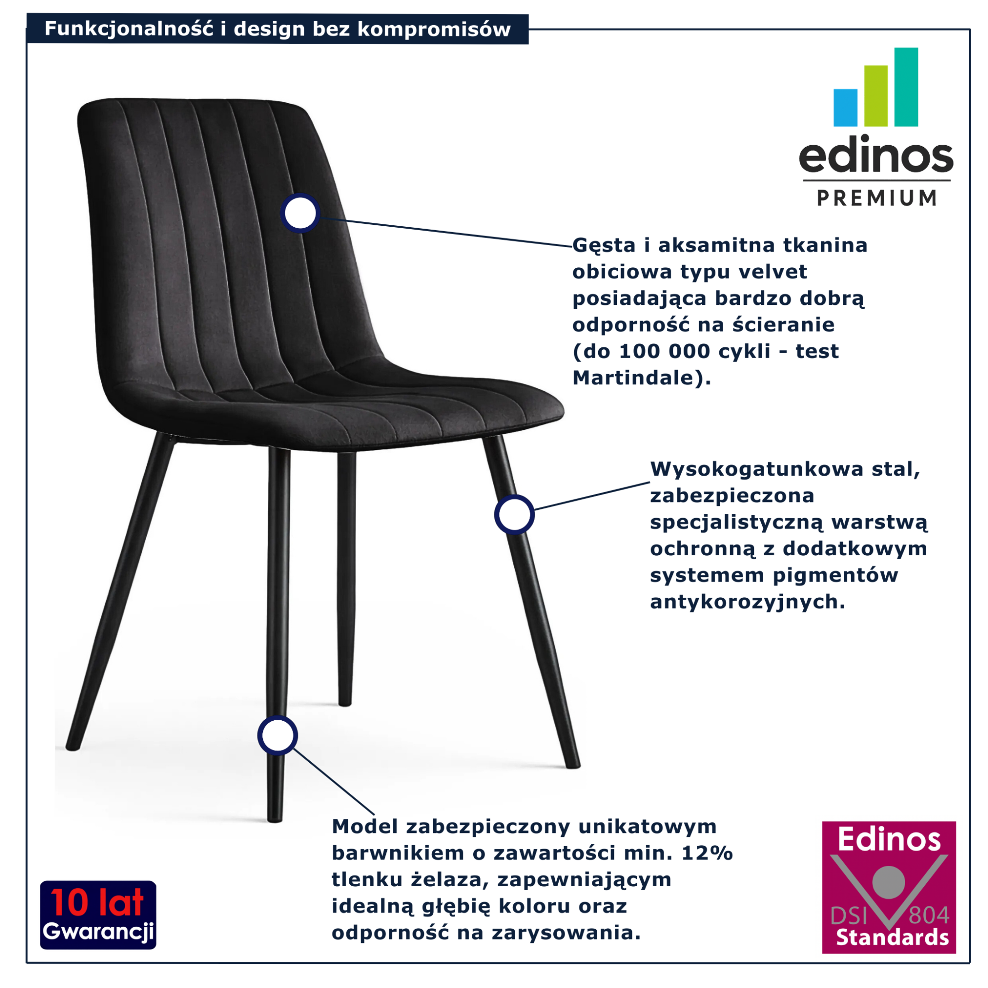 Czarne krzesło tapicerowane welurem Selvaro