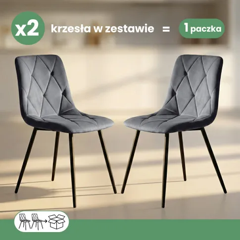 Szczegółowe zdjęcie nr 9 produktu 2x Welurowe krzesło tapicerowane pikowane Ciemny Grafit MILO Czarne nogi