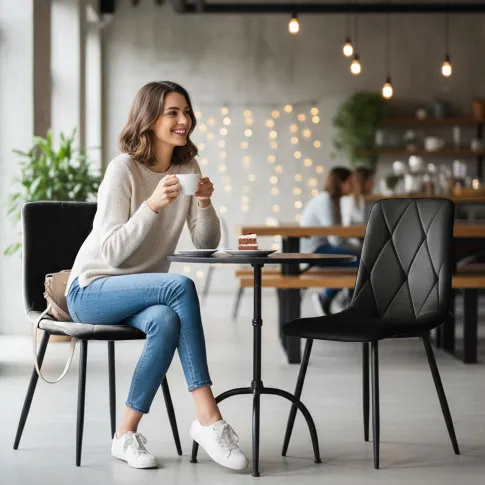 Szczegółowe zdjęcie nr 11 produktu 2x Welurowe krzesło tapicerowane pikowane Czarne MILO Czarne nogi