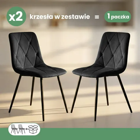 Szczegółowe zdjęcie nr 9 produktu 2x Welurowe krzesło tapicerowane pikowane Czarne MILO Czarne nogi