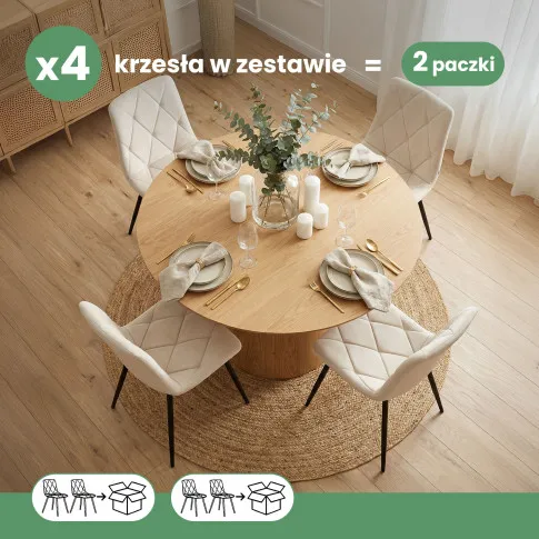 Szczegółowe zdjęcie nr 9 produktu 4x Welurowe krzesło tapicerowane pikowane Beżowe MILO Czarne nogi