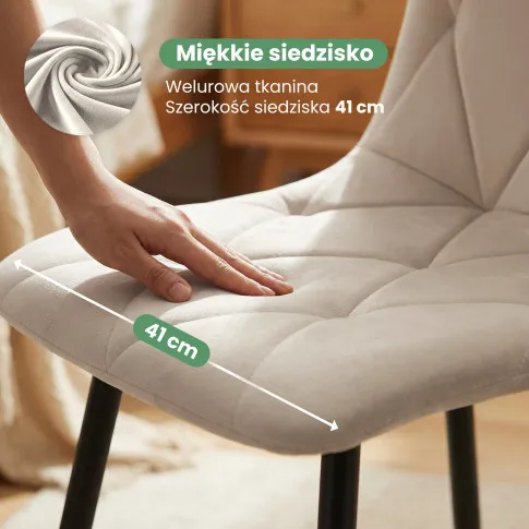 Szczegółowe zdjęcie nr 8 produktu 4x Welurowe krzesło tapicerowane pikowane Beżowe MILO Czarne nogi