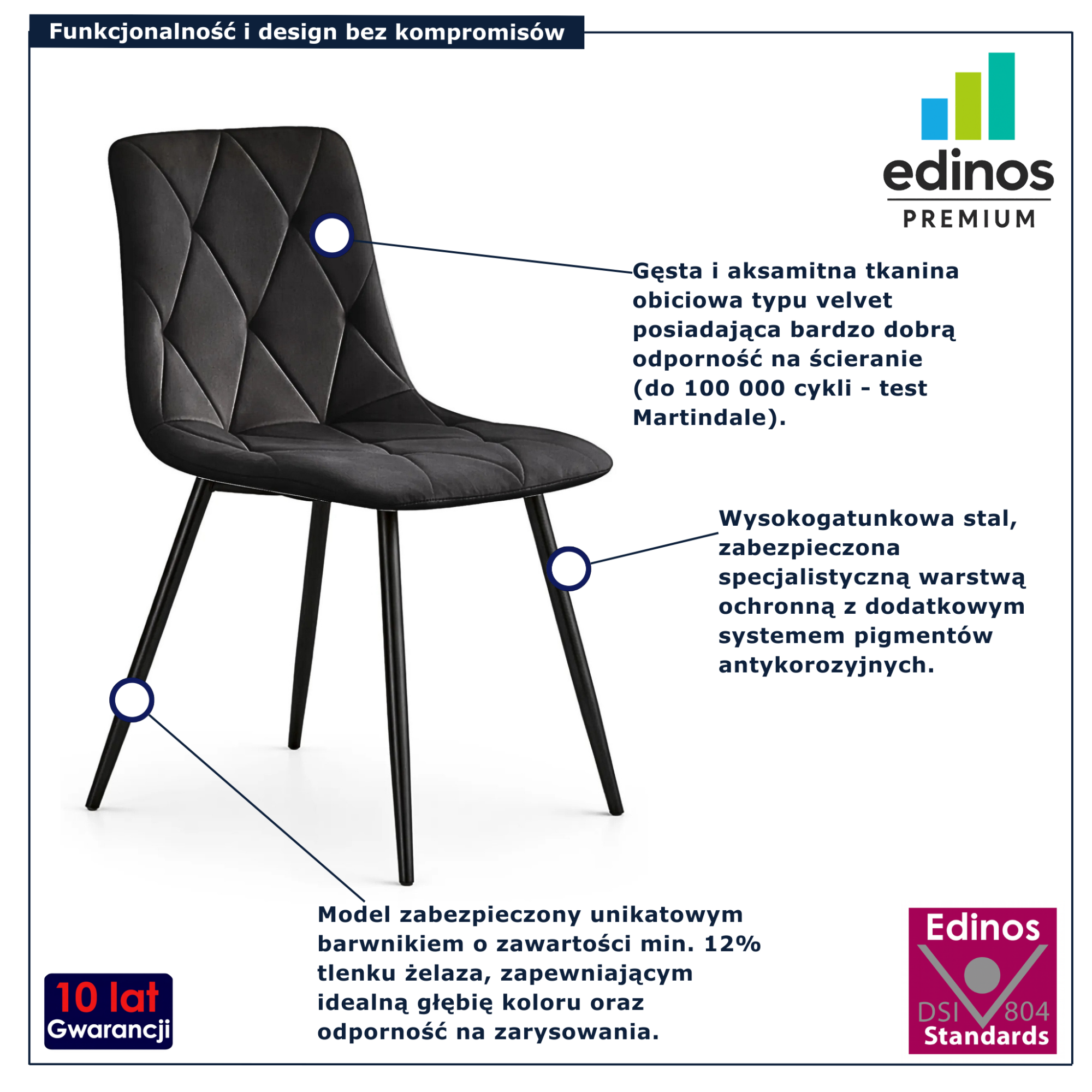 Czarne krzesło tapicerowane welurem Lumario