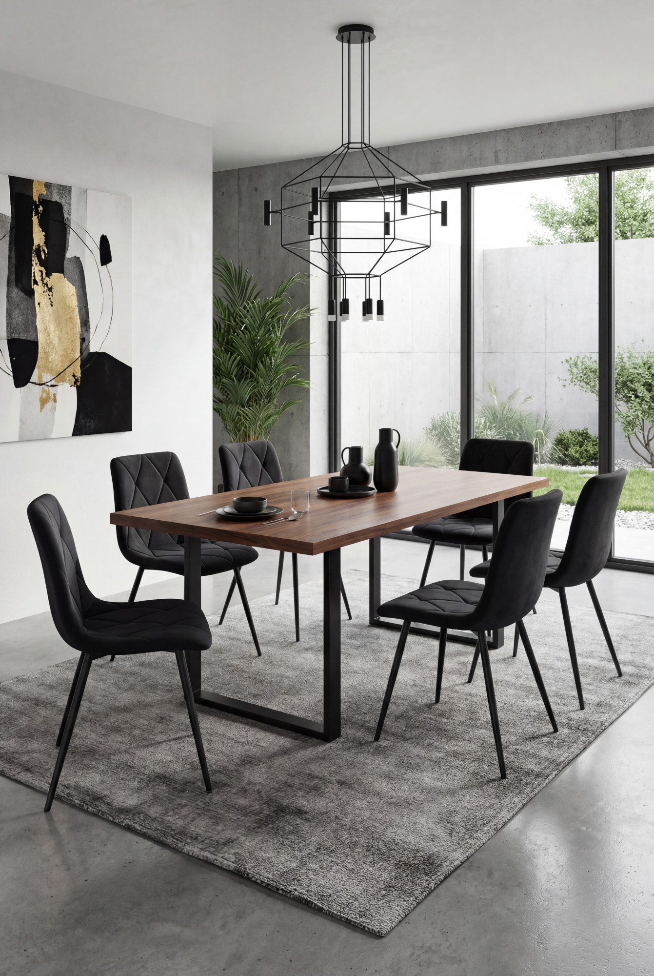 Aranżacja jadalni z czarnymi krzesłami Lumario