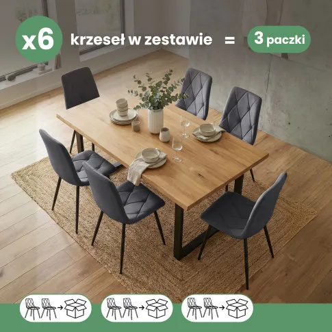 Szczegółowe zdjęcie nr 9 produktu 6x Welurowe krzesło tapicerowane pikowane Ciemny Grafit MILO Czarne nogi