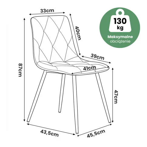 Zdjęcie 6x Welurowe krzesło tapicerowane pikowane Ciemny Grafit MILO Czarne nogi | Edinos.pl