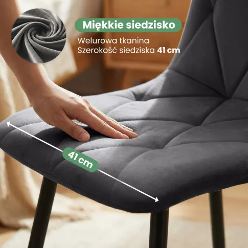 Szczegółowe zdjęcie nr 8 produktu 6x Welurowe krzesło tapicerowane pikowane Ciemny Grafit MILO Czarne nogi