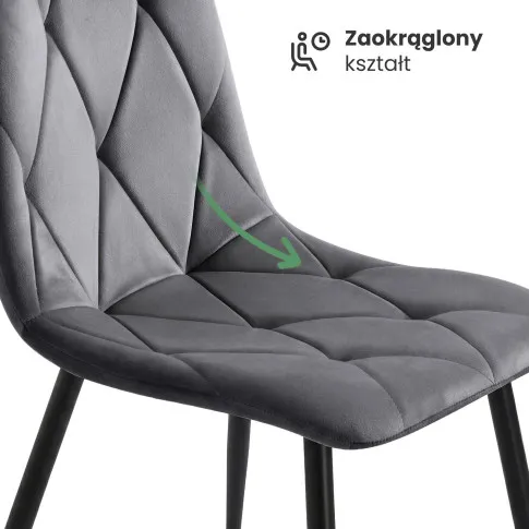 Szczegółowe zdjęcie nr 6 produktu 6x Welurowe krzesło tapicerowane pikowane Ciemny Grafit MILO Czarne nogi