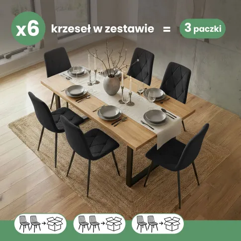 Szczegółowe zdjęcie nr 9 produktu 6x Welurowe krzesło tapicerowane pikowane Czarne MILO Czarne nogi