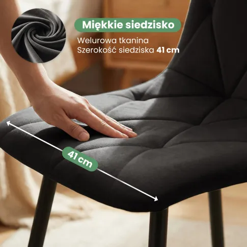 Szczegółowe zdjęcie nr 8 produktu 6x Welurowe krzesło tapicerowane pikowane Czarne MILO Czarne nogi