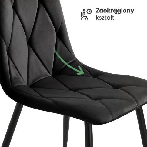 Szczegółowe zdjęcie nr 6 produktu 6x Welurowe krzesło tapicerowane pikowane Czarne MILO Czarne nogi