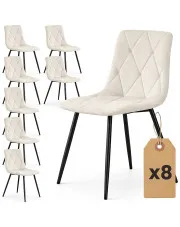 Zestaw 8 kremowych welurowych krzeseł pikowanych - Lumario w sklepie Edinos.pl