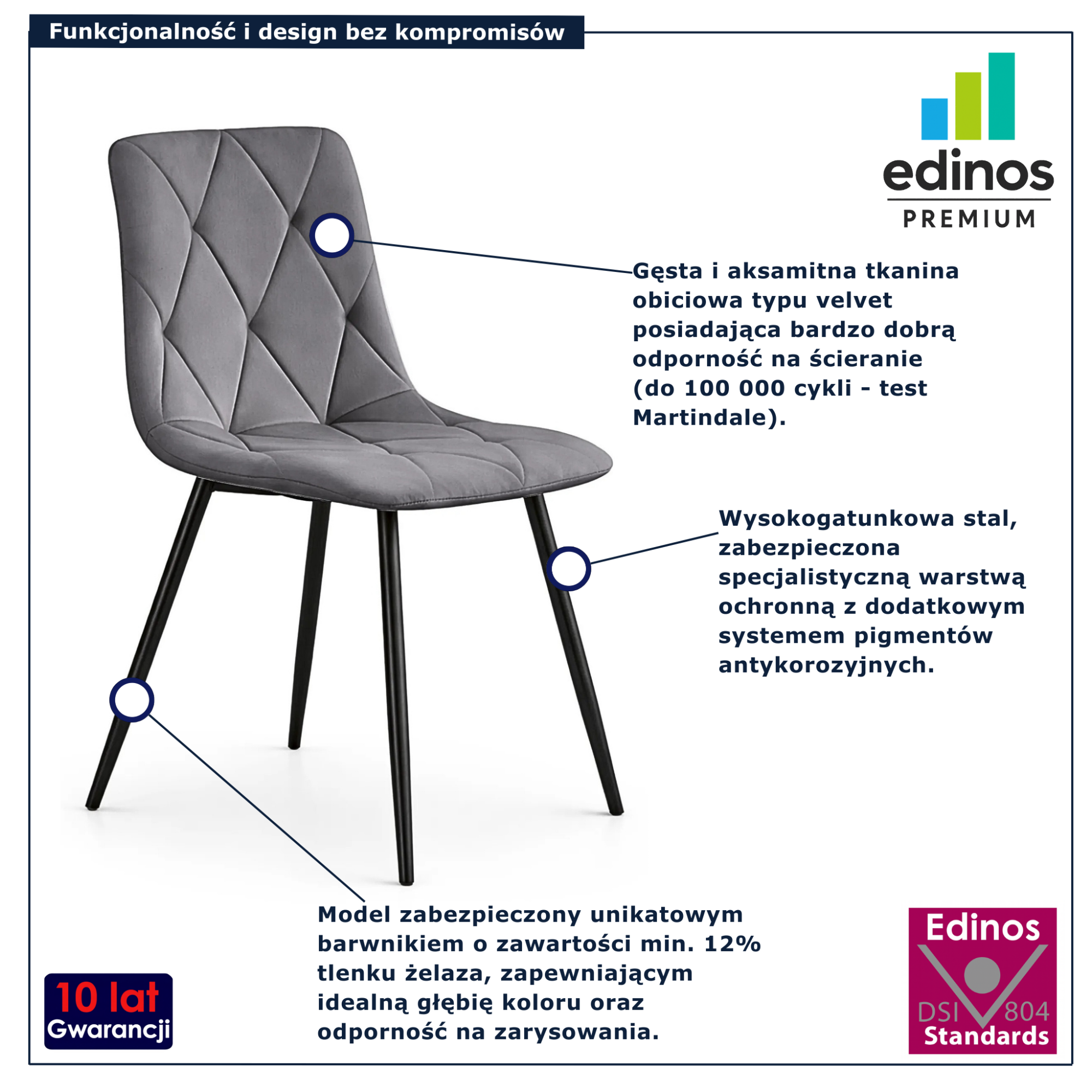 Grafitowe krzesło tapicerowane welurem Lumario