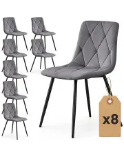 Zestaw 8 grafitowych krzeseł tapicerowanych welurem - Lumario w sklepie Edinos.pl