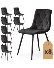 Zestaw 8 czarnych pikowanych krzeseł welurowych - Lumario w sklepie Edinos.pl