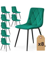 Zestaw 8 zielonych welurowych krzeseł pikowanych - Lumario w sklepie Edinos.pl