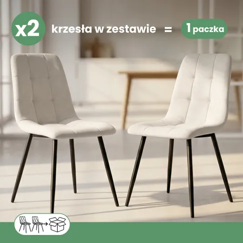 Szczegółowe zdjęcie nr 8 produktu 2x Welurowe krzesło tapicerowane pikowane Beżowe NERO Czarne nogi