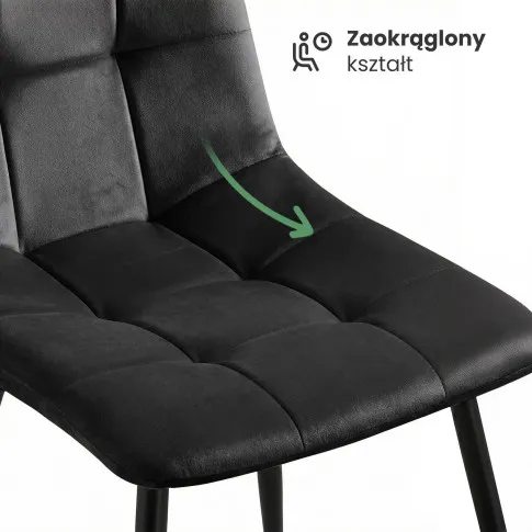 Szczegółowe zdjęcie nr 6 produktu 2x Welurowe krzesło tapicerowane pikowane Czarne NERO Czarne nogi