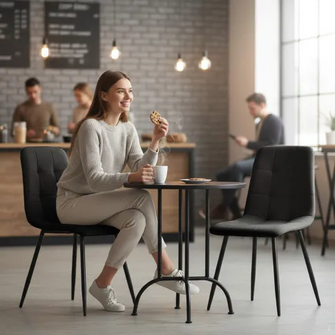 Szczegółowe zdjęcie nr 11 produktu 2x Welurowe krzesło tapicerowane pikowane Czarne NERO Czarne nogi