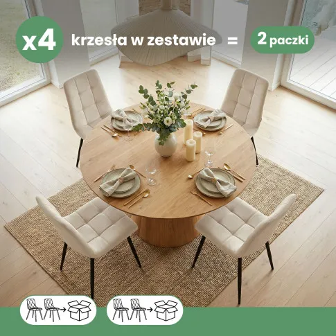 Szczegółowe zdjęcie nr 9 produktu 4x Welurowe krzesło tapicerowane pikowane Beżowe NERO Czarne nogi